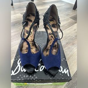 Sam Edelman black and blue heels with spike details